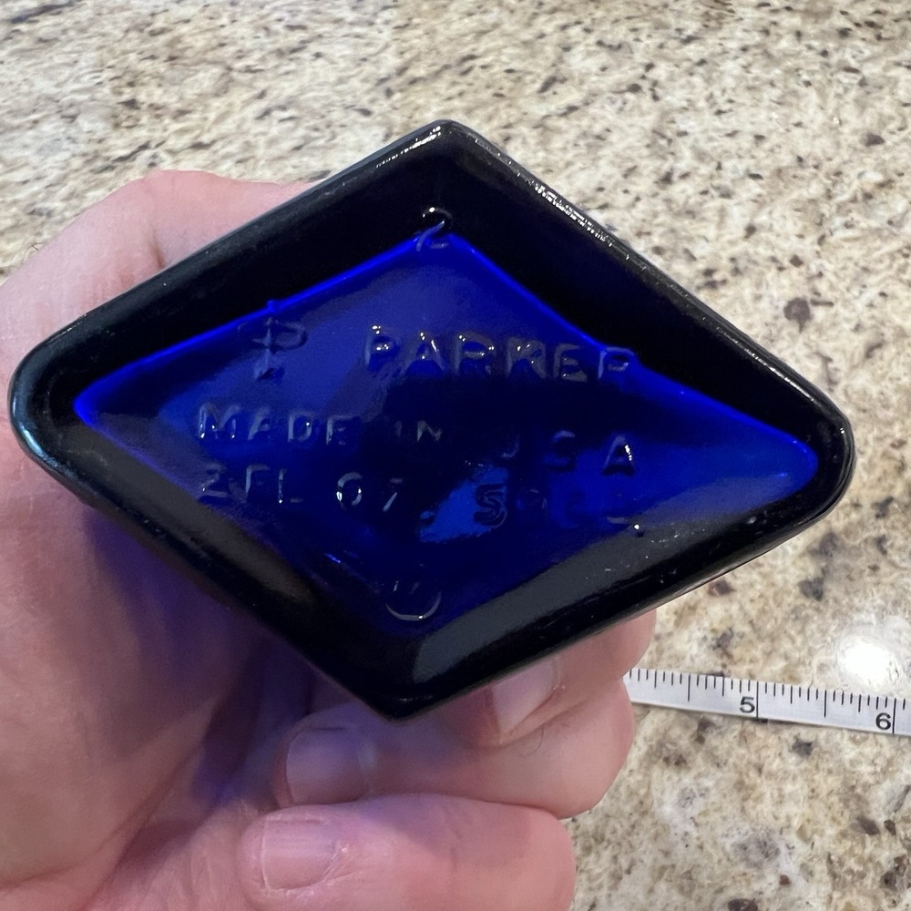 Parker Inkwell #59CC‎ Diamond Cobalt Blue Glass Bottle Jar Container 2 Ounce - Picture 6 of 7